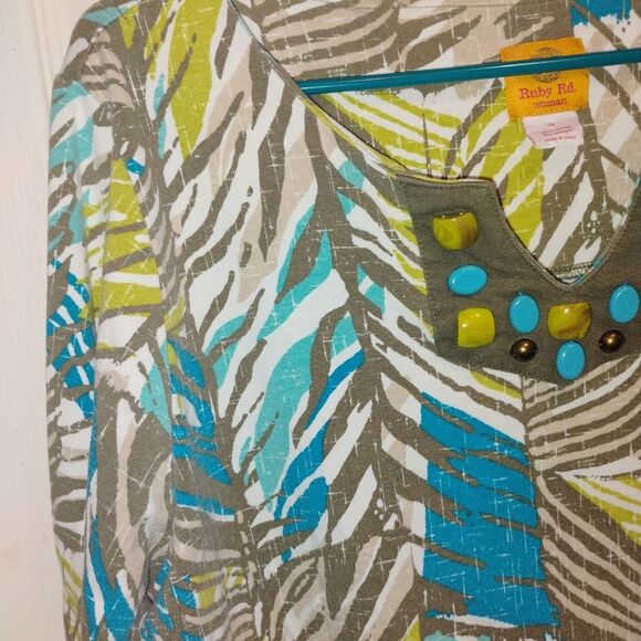 Ruby Rd. Blue and Green Patterned Blouse - Picture 2 of 7